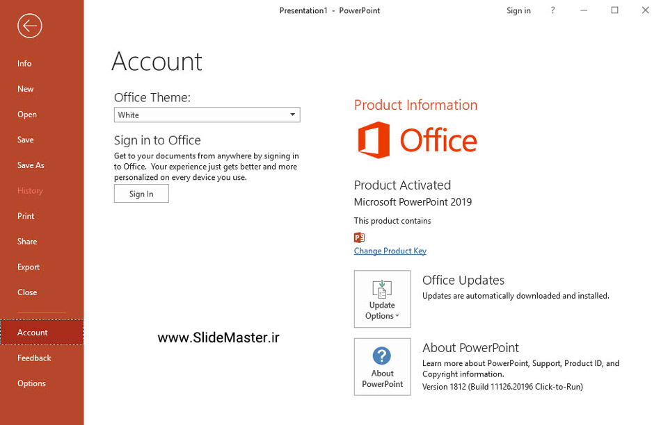 آموزش پاورپوینت , پاورپوینت ۲۰۱۹ , File در پاورپوینت , محیط پاورپوینت 2019